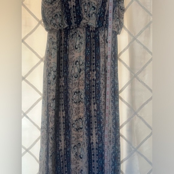 LUSH Boho Indie Print Pattern Empire Long Maxi Dress W Side Leg Slit-Size Large - Picture 10 of 16